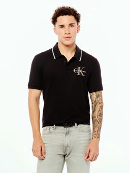 Calvin Klein - Black Men's Logo Straight Fit Cotton Polo T-Shirt