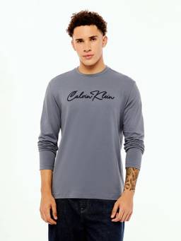Calvin Klein - Men Grey Logo Straight Fit Cotton T-Shirt