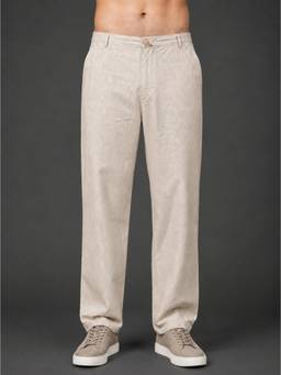 Jompers - Beige Linen Relaxed-Fit Regular Trouser