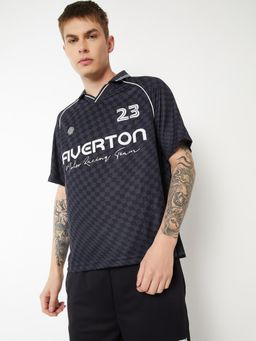 max - Black Men Typography Sports Polo T-Shirt