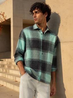 CAHOOT - Men Mint Buffalo Check Relaxed Fit Casual Shirt