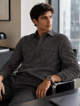 CAHOOT - Men Dark Grey Regular Fit Full Sleeve Casual Shirt