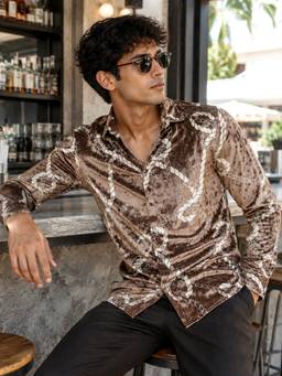 CAHOOT - Men Dark Brown Printed Party Shirt