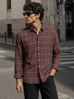 CAHOOT - Men Maroon Tartan Check Casual Shirt
