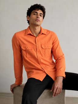 CAHOOT - Men Orange Solid Full Sleeve Casual Shirt
