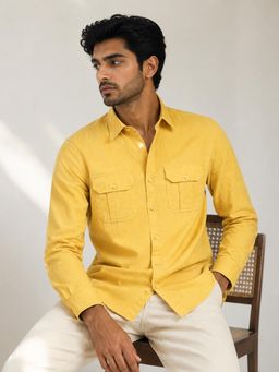 CAHOOT - Men Yellow Solid Full Sleeve Casual Shirt