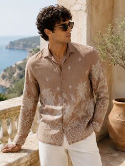 CAHOOT - Men Dark Brown Floral Print Casual Shirt