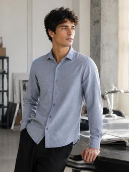 CAHOOT - Men Light Blue Textured Casual Shirt