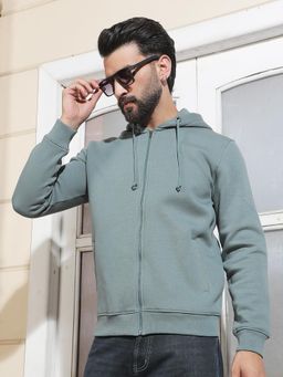 CRIMSOUNE CLUB - Green Men Hooded Neck Front Open Sweatshirt