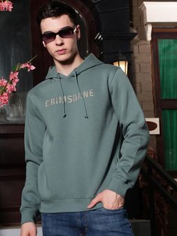 CRIMSOUNE CLUB - Men Green Typographic Print Hooded Neck Sweatshirt