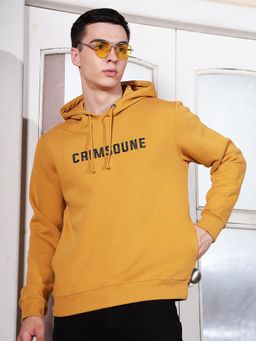 CRIMSOUNE CLUB - Men Mustard Typographic Print Hooded Neck Sweatshirt