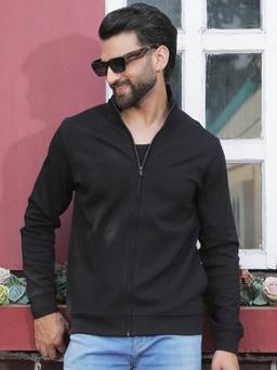 CRIMSOUNE CLUB - Men Black Front Open Sweatshirt