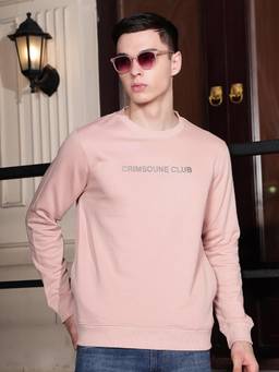 CRIMSOUNE CLUB - Men Pink Typographic Print Round Neck Sweatshirt