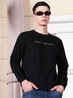 CRIMSOUNE CLUB - Men Black Typographic Print Round Neck Sweatshirt