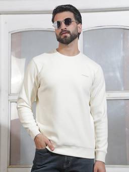 CRIMSOUNE CLUB - Men Casual Cream Solid Sweatshirt