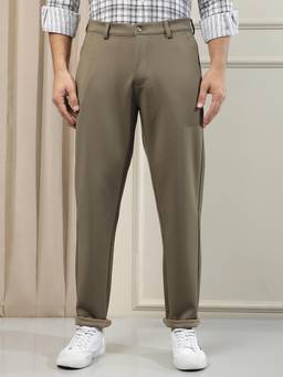 CRIMSOUNE CLUB - Men's Modern Khaki Knitted Trouser