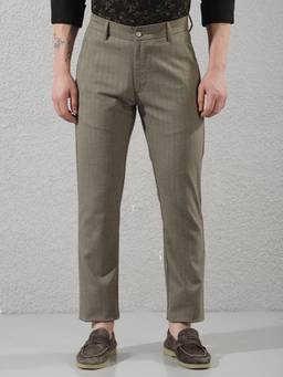 CRIMSOUNE CLUB - Men's Stylish Olive Vertical Striped Trouser