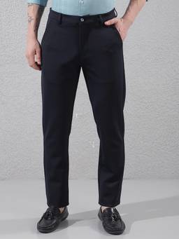 CRIMSOUNE CLUB - Men's Comfort Fit Navy Blue Knitted Trouser