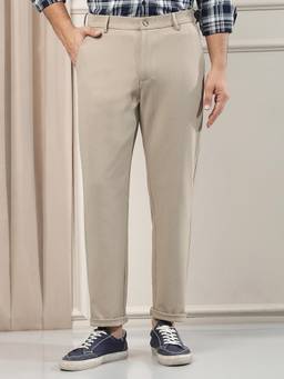 CRIMSOUNE CLUB - Men's Stylish Beige Textured Knitted Trouser
