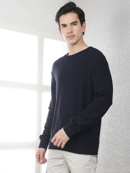 CRIMSOUNE CLUB - Men's Navy Blue Oversized Round Neck Sweater