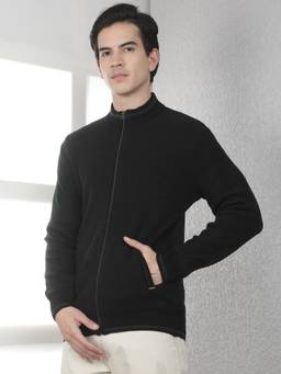 CRIMSOUNE CLUB - Men's Navy Blue Jacquard Knitted Cardigan
