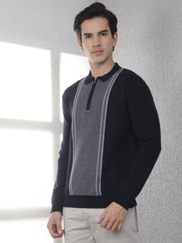 CRIMSOUNE CLUB - Men's Black Verical Stripes Polo Sweater