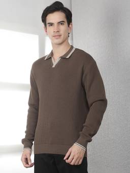 CRIMSOUNE CLUB - Men's Brown 100% Cotton Polo Sweater