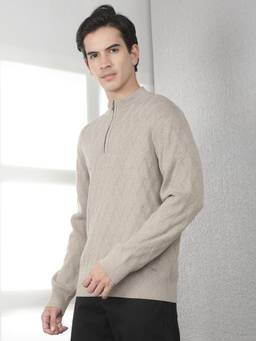 CRIMSOUNE CLUB - Men's Beige Jacquard High Neck Sweater