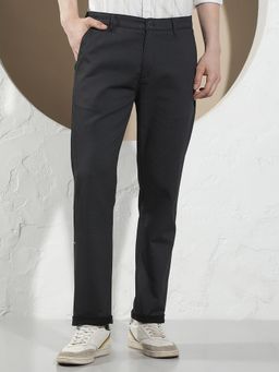 CRIMSOUNE CLUB - Men's Casual Black Textured Straight Trouser