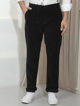 CRIMSOUNE CLUB - Men's Modern Black Straight Corduroy Trouser