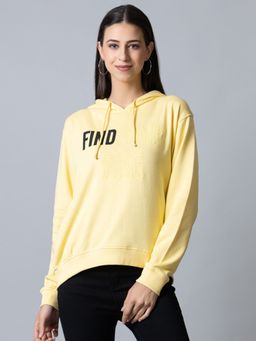 Club York - Womens Lime Yellow Full Sleeve Ches T Print Hooded S Weats Hirt