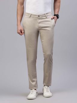 Classic Polo - Mens Beige Slim Fit Solid Trouser
