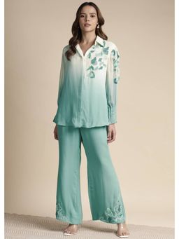SAKSHI KHETTERPAL - Mint Green Ombre Shoulder Embroidered Co-Ord (Set of 2)