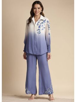 SAKSHI KHETTERPAL - Very Peri Purple Ombre Shoulder Embroidered Co-Ord (Set of 2)