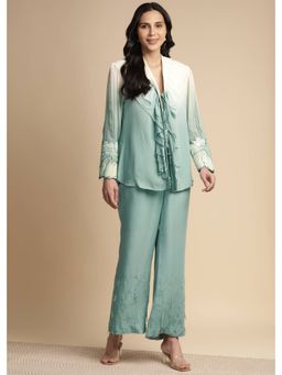 SAKSHI KHETTERPAL - Mint Green Ombre Ruffle Tie-Up Co-Ord (Set of 2)