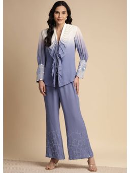 SAKSHI KHETTERPAL - Very Peri Purple Ombre Ruffle Tie-Up Co-Ord (Set of 2)