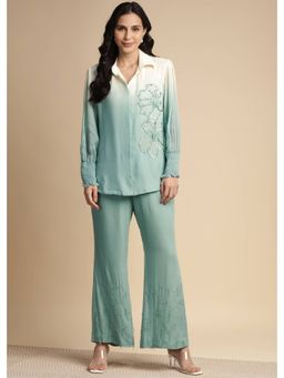 SAKSHI KHETTERPAL - Mint Green Ombre One Side Sequined Embroidered Co-Ord (Set of 2)