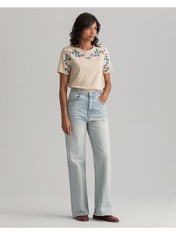 GANT - Womens Solid Beige Embroidery T-Shirt