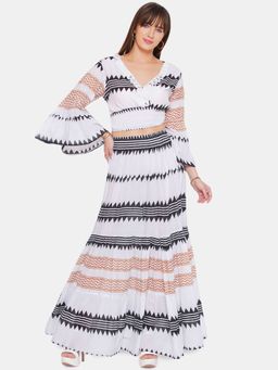CINCIN Fashion - Bell Sleeved Printed Skirt and Top (Set of 2)