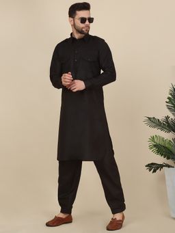 Kraft India - Men Black Pathani Kurta with Salwar (Set of 2)