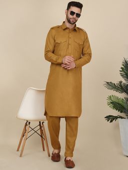 Kraft India - Men Mustard Pathani Kurta with Salwar (Set of 2)