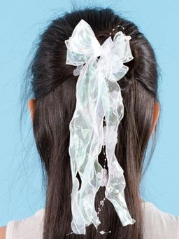 Stol'N - Bow, Butterfly embellished with Net Ribbon Hair Clip- White