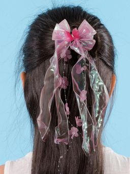 Stol'N - Bow, Butterfly embellished with Net Ribbon Hair Clip- Pink