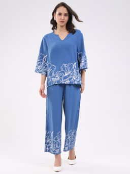 Global Republic - Women Blue Rayon Viscose Floral Print Co-Ord Set