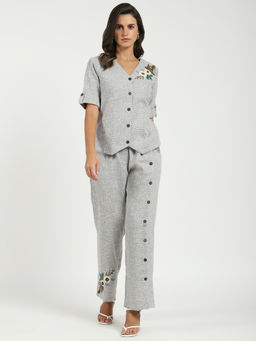 Global Republic - Women Grey Textured V-Neck Co-Ord Set