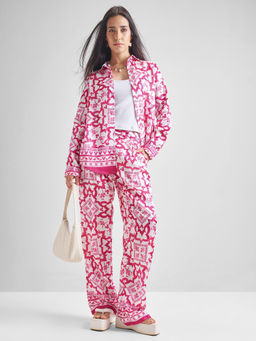 TOKYO TALKIES - Women Pink Printed Satin Shirt with Pant