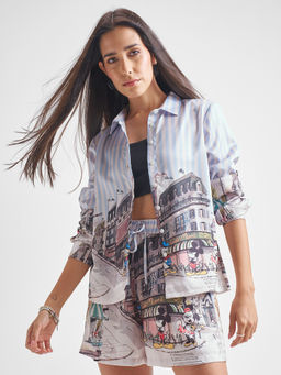 TOKYO TALKIES - Women Multi-Color Multi Citys Cape Satin Shirt with Shorts