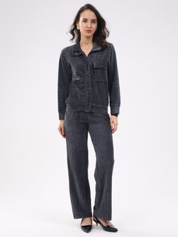 Global Republic - Women Blue Striped Collar Neck Co-Ord Set