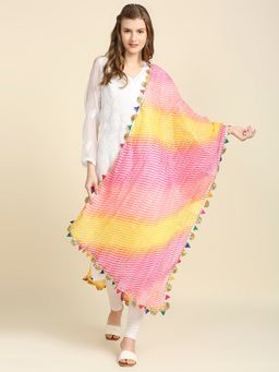 Dupatta Bazaar - Womens Pink & Peach Kota Doria Lehariya Print Dupatta
