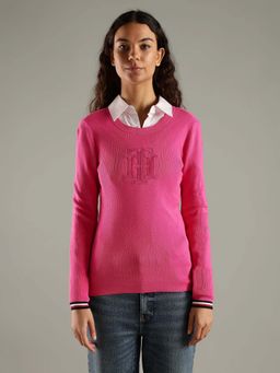 Tommy Hilfiger - Pink Slim Fit Cotton Round Neck Sweater